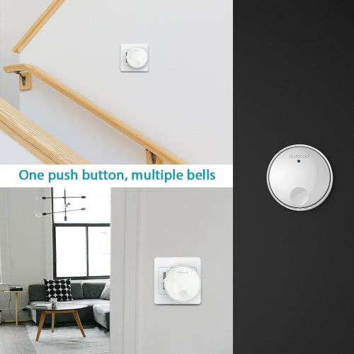 dodocool Self-powered Battery-free Wireless Doorbell Kit with 1 Battery-free Transmitter Push Button and 2 Plug-in Receivers