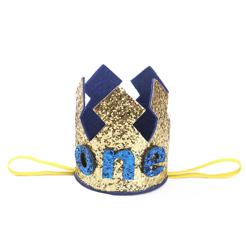 Diamond Crown Birthday Hat - Gold & Blue