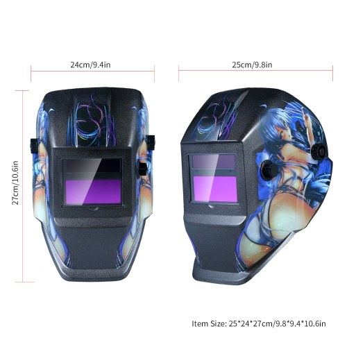 Welding Helmet Solar Powered Auto Darkening Hood with Adjustable Shade Range 4/9-13 for Mig Tig Arc Welder Mask Shield Cartoon Girl Design