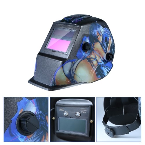 Welding Helmet Solar Powered Auto Darkening Hood with Adjustable Shade Range 4/9-13 for Mig Tig Arc Welder Mask Shield Cartoon Girl Design