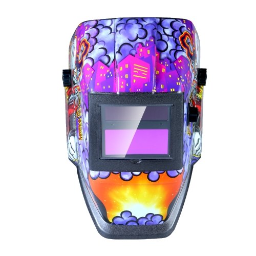 Welding Helmet Solar Powered Auto Darkening Hood with Adjustable Shade Range 4/9-13 for Mig Tig Arc Welder Mask Shield Purple Clown Design