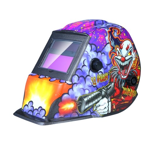 Welding Helmet Solar Powered Auto Darkening Hood with Adjustable Shade Range 4/9-13 for Mig Tig Arc Welder Mask Shield Purple Clown Design