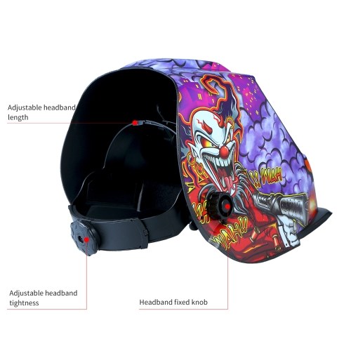 Welding Helmet Solar Powered Auto Darkening Hood with Adjustable Shade Range 4/9-13 for Mig Tig Arc Welder Mask Shield Purple Clown Design