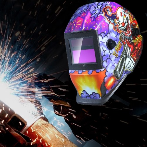 Welding Helmet Solar Powered Auto Darkening Hood with Adjustable Shade Range 4/9-13 for Mig Tig Arc Welder Mask Shield Purple Clown Design