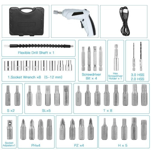 47pcs Electric Screwdriver Lithium Battery Rechargeable Drill Screwdriver Multifunctional Cordless Electric Drill Power Tools USB Charge