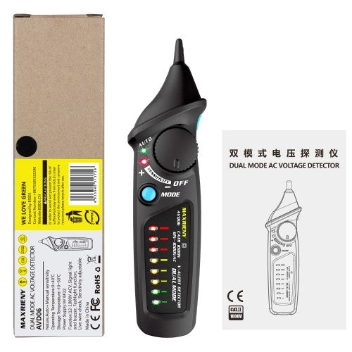 MAXRIENY AVD06 Dual Mode AC Voltage Detector 12V/48V～1000V Circuit Tester Non-contact AC Voltage Test Pen with Flashlight Function