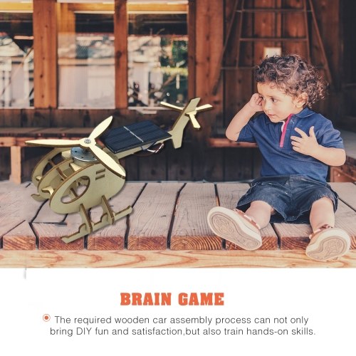 3D Assemble Solar Energy Powered Helicopter Wooden Puzzle Plane Wood Model Building Kit DIY Craft Kit Creative Educational Teaching Toy Gift for Boys Girls Children Kids and Adult