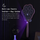 Electric Fly Swatter 2 in 1 Rechargeable Mosquito Racket Insect Bug Zapper Fly Killer Cat-paw Shape 3 Layer Electric Grid 3800 Volts for Indoor and Outdoor Pest Control