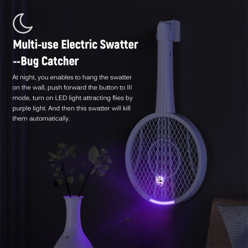 Electric Fly Swatter 2 in 1 Rechargeable Mosquito Racket Insect Bug Zapper Fly Killer Guitar Inspired Design 3 Layer Electric Grid 3800 Volts for Indoor and Outdoor Pest Control