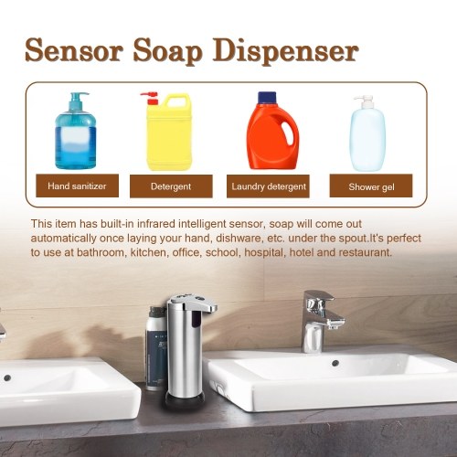 250ML Stainless Steel IR Sensor Touchless Waterproof Automatic Liquid Soap Dispenser for Kitchen Bathroom Home