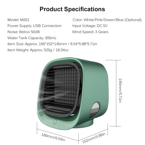 Mini Desktop Air Conditioner Anionic Air Conditioner Fan Air Purification Humidification Mini Cooling Fan USB Multifunctional Cooler Green M201