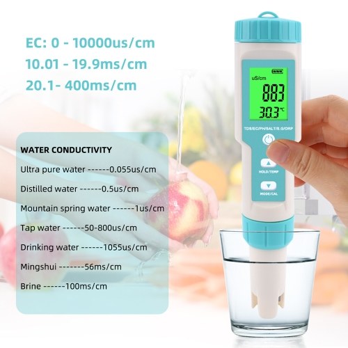 7 in 1 PH/TDS/EC/ORP/S.G/Salinity/Temperature Multi-Parameter Pocket Water Quality Tester with Electrode Replaceable C-600 PH Meter for Pools Drinking Water Aquariums with Backlight