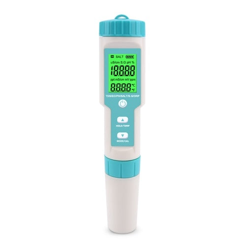 7 in 1 PH/TDS/EC/ORP/S.G/Salinity/Temperature Multi-Parameter Pocket Water Quality Tester with Electrode Replaceable C-600 PH Meter for Pools Drinking Water Aquariums with Backlight