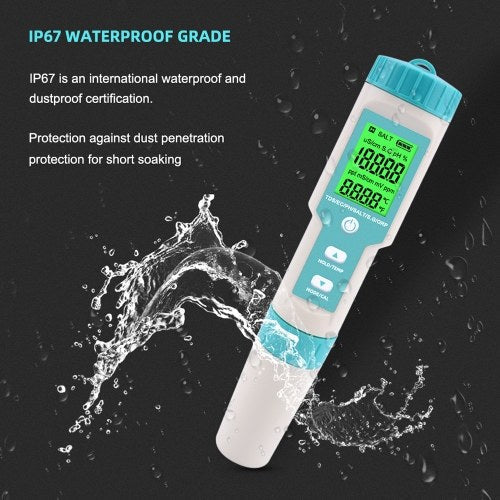 7 in 1 PH/TDS/EC/ORP/S.G/Salinity/Temperature Multi-Parameter Pocket Water Quality Tester with Electrode Replaceable C-600 PH Meter for Pools Drinking Water Aquariums with Backlight