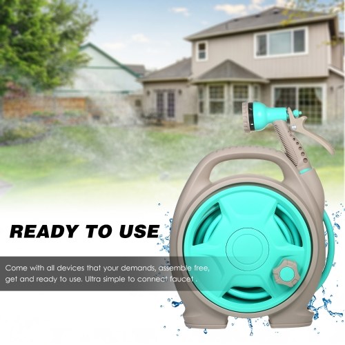 Retractable Garden Hose-Reel with 6 Adjustable Sprayer Nozzle Dual Size Connector 10M Water Garage Tool Car Cleaning Tools