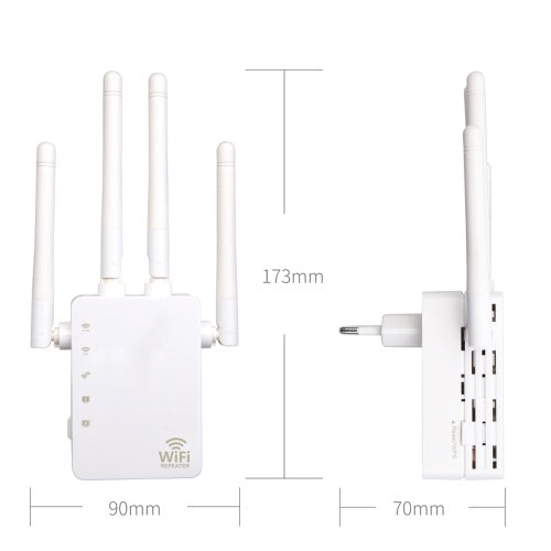 WiFi Booster 1200Mbps Dual Band 2.4GHz 5GHz WiFi Internet Signal Amplifier Wireless Repeater for Router with Four Antennas Two Interfaces