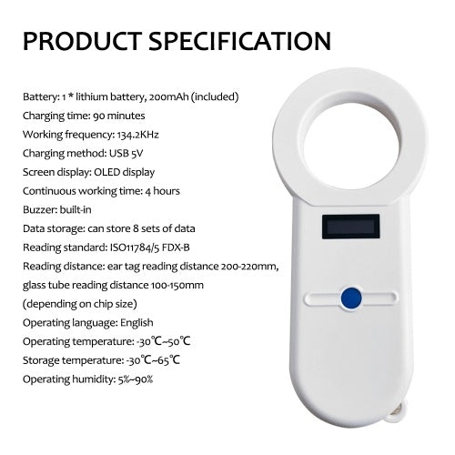 Sensitive Digital Pet Scanner ISO11784/5 Animal Pet ID Reader Chip Transponder USB Handheld Microchip Scanner for Dog Cat Horse