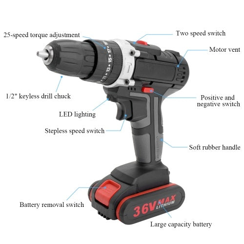 36V Multifunctional Electric Impact Cordless Drill