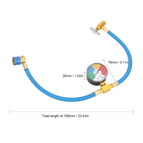 Car Auto Air Conditioning R134A Refrigerant Meter Guage with Fluoride Recharge Tube