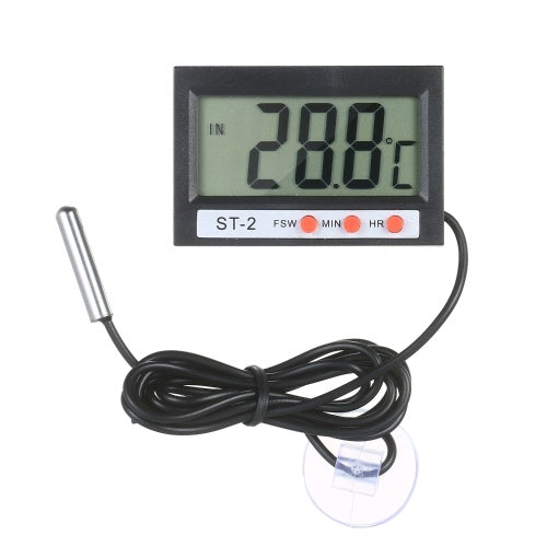 LCD Digital Aquarium Thermometer Terrarium Thermometer Fish Tank Temperature Gauge Temperature Monitor with Probe Button Cell Tape Suction Cup for Refrigerator Freezer Reptile Lab Room Car Camper