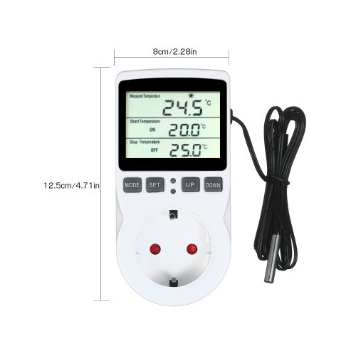 Digital Thermostat Controller for Terrarium Aquarium Reptiles Temperature Controlled Outlet with Timer and Probe for Greenhouse Seed Germination Incubator Refrigerator