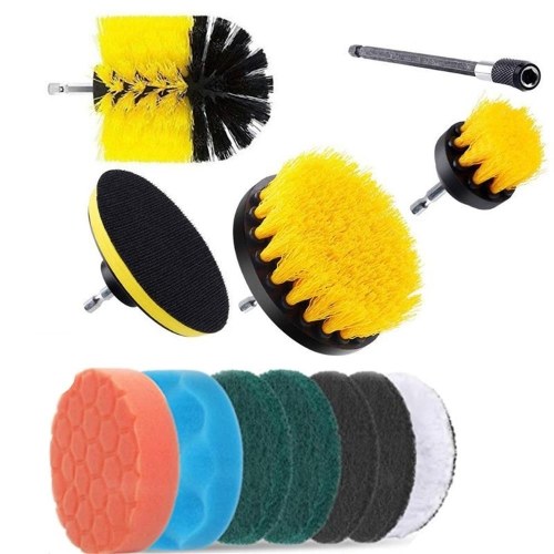 12PCS/SET Electric Drill Brush Scrub Pads Kit Power Scrubber Cleaning Kit Cleaning Brush Scouring Pad for Carpet Glass Car Clean