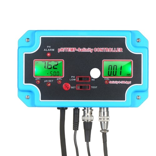 230V 3-in-1 pH/Salinity/TEMP Water Quality Detector pH/TEMP-Salinity Controller 14.00pH Value 0-199.9ppt Salinity Water Quality Tester for Aquarium Hydroponics Tank Monitor