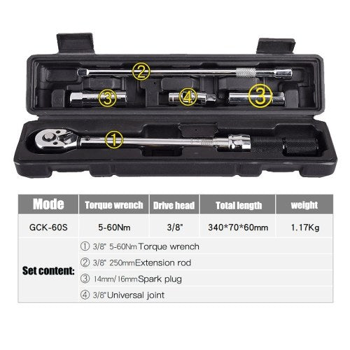 5 قطعة 3/8 بوصة DR 5-60Nm قابل للتعديل مفتاح العزم مجموعة الدراجة سيارة تحديد أداة دقيقة إصلاح طقم مفتاح ربط أداة اليد