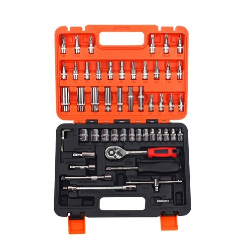 53pcs Multifunctional Professional Steel Socket Wrench Tool Set Car Repairing Toolbox Automobile and Motorcycle Sleeve Socket Spanner Tools Kit