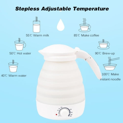 Portable Travel Electric Kettle with Temperature Control Collapsible Water Boiler and Warmer with 0.8 Litre