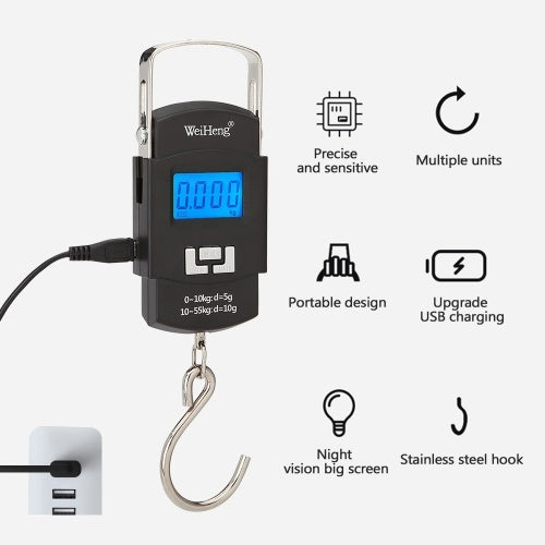 WeiHeng WH-A25 Rechargeable Portable Electronic Scale LCD Display Luggage Scale 55kg