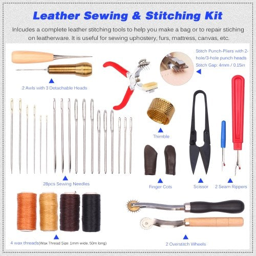 273 Pieces Leather Working Tools and Supplies with a Storage Case Basic Leather craft Accessories