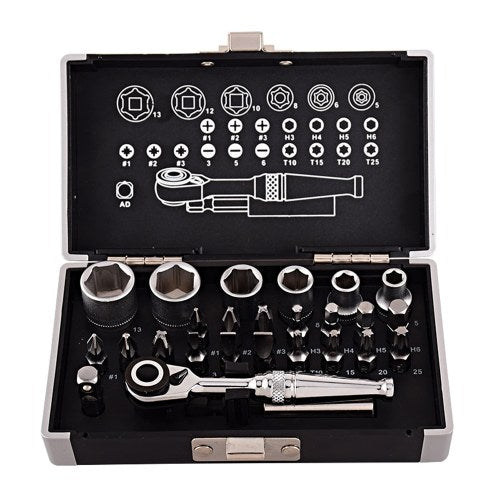 26pcs 1/4 DR Mini Ratchet Wrench Combination Tool Set Bicycle Motorcycle Repairing Spanner Kit