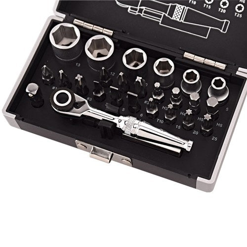 26pcs 1/4 DR Mini Ratchet Wrench Combination Tool Set Bicycle Motorcycle Repairing Spanner Kit