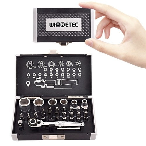 26pcs 1/4 DR Mini Ratchet Wrench Combination Tool Set Bicycle Motorcycle Repairing Spanner Kit