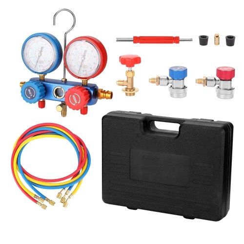 YS-025 Manifold Dual Gauges Set Refrigeration Equipment Pressure Measuring Tool Kit with 3 Recharge Hoses