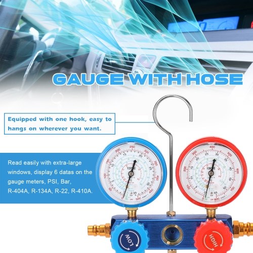 YS-025 Manifold Dual Gauges Set Refrigeration Equipment Pressure Measuring Tool Kit with 3 Recharge Hoses