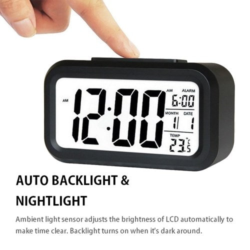 Smart Digital Alarm Clock with Date and Temperature Snooze Button on Top Battery Operated Rectangle Desk Clock with Night Light for Bedroom Kids Children Girls Boys