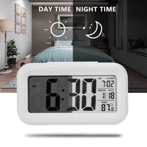 Smart Digital Alarm Clock with Date and Temperature Snooze Button on Top Battery Operated Rectangle Desk Clock with Night Light for Bedroom Kids Children Girls Boys