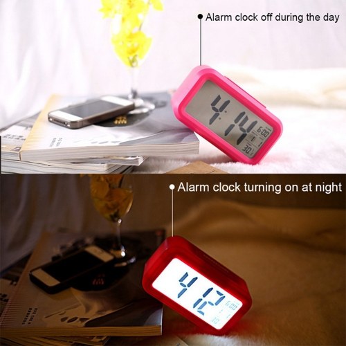 Smart Digital Alarm Clock with Date and Temperature Snooze Button on Top Battery Operated Rectangle Desk Clock with Night Light for Bedroom Kids Children Girls Boys