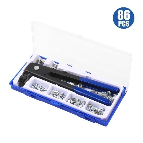 86PCS Rivet Nut Tool Kit Set Blind Rivet Nut Hand Riveter Wrench Threaded Insert Tool Rivet Nut Gun with Metric Rivet Nuts Assortment M3 M4 M5 M6 M8