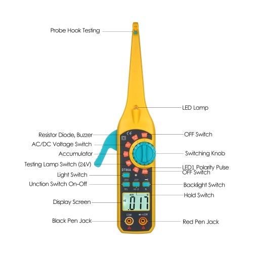 Multifunctional Auto Circuit Tester LCD Digital Car Circuit Detecting Instrument with LED Illumination Car Repair Automotive Electrical Diagnostics Tool