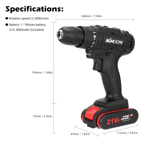 21VF Household Multifuctional Electric Drill Mini Screwdriver Rotation Ways Speeds Torques Adjustable with Two Batteries