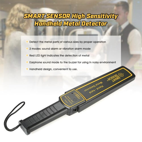 SMART SENSOR High Sensitivity Handheld Metal Detector Security Scanner Scanning Tool with Earphone Buzzer Vibration Automatic Tuning