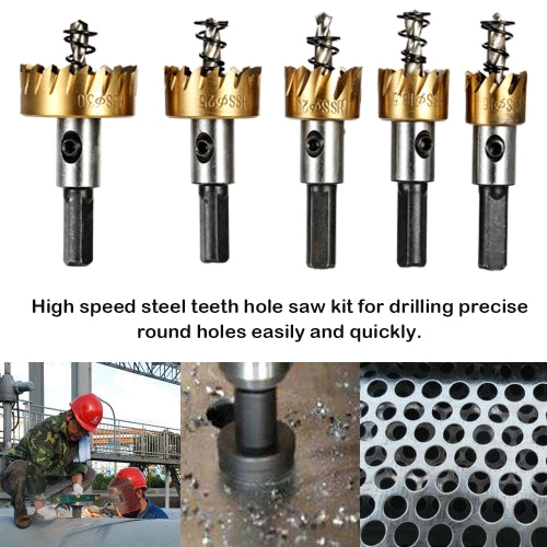 5PCS High Speed Steel Hole Saw Cutter Tool Saw Tooth HSS 6542 Titanium Coated Drill Bits Set 16/18.5/20/25/30mm Power Drilling Tools