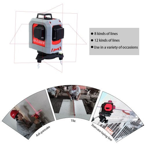 IR 3D Leveler Self-leveling Super Powerful Laser 360° Horizontal and Vertical Red Line Leveling Tool