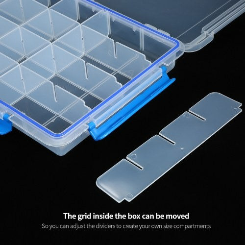 Transparent Plastic Storage Box Multiple Compartments Slot Hardware Box Organizer Jewelry Tools Electronic Components Container Fishing Tackle Box Fishing Accessories Storage Case with Adjustable Dividers 24 Grids