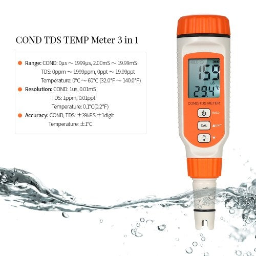 SMART SENSOR 3 in 1 Water Quality Tester Pen for Aquarium Household Drinking Solution with ATC Function and Backlight