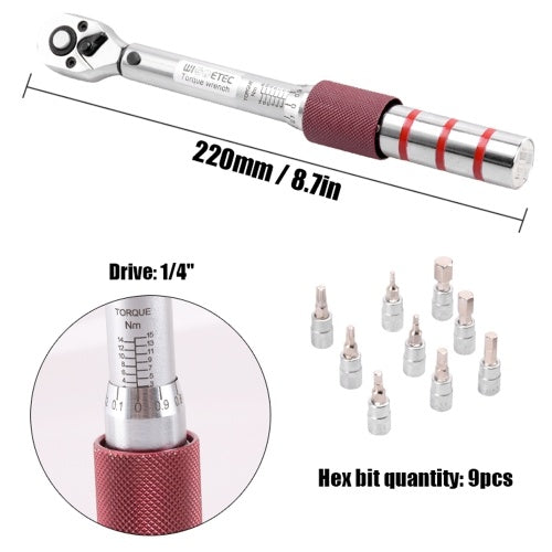 1/4" DR 2-15Nm Mini Adjustable Bike Torque Wrench Set Bicycle Repair Tools Kit Ratchet Mechanical Torque Spanner Manual Wrenches