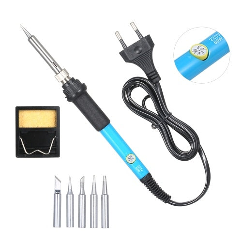 Portable Adjustable Electric Temperature Device Lightweight Welding Soldering Station Tool Kit 60W with 5 Piece Solder Iron Tips (U-K Plug Package 1)